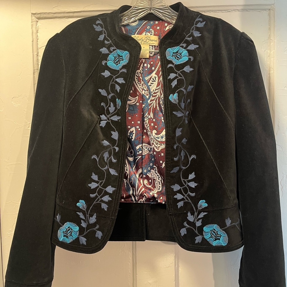 Lucky Brand Black Jacket with Blue Embroidery